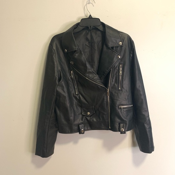 Black Faux Leather Jacket #163 - Picture 4 of 15